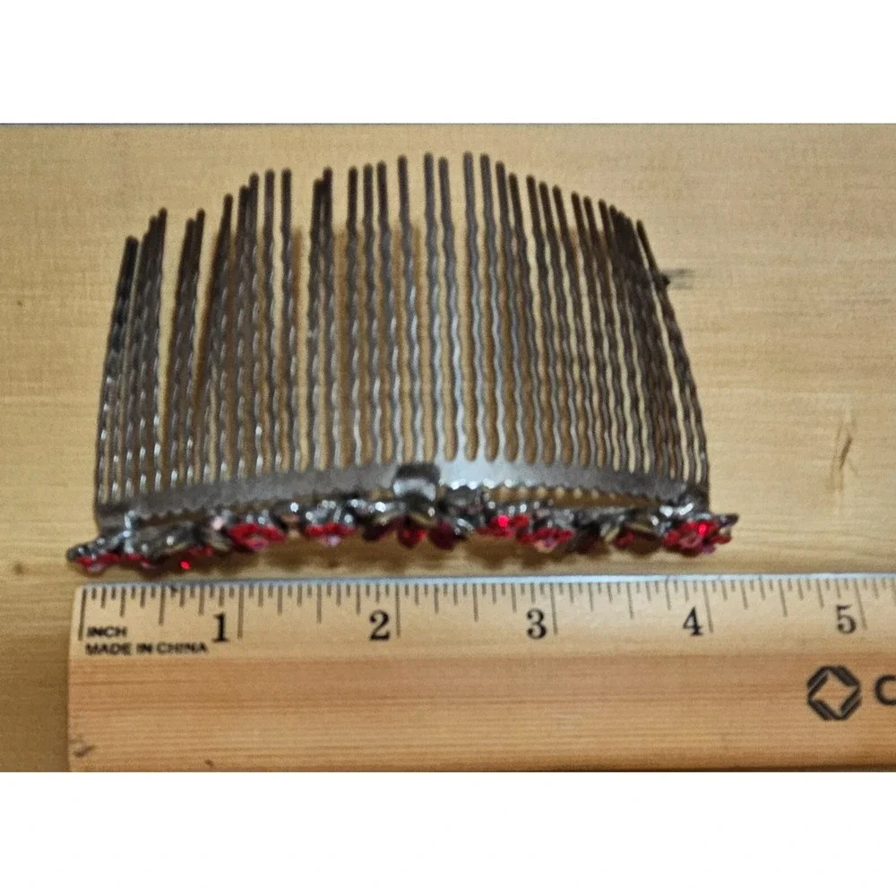 Rhinestone‎ RED Flower Hair Comb Red Crystal Bridal Headpiece Prom Y2K